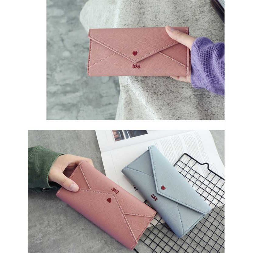 Ví cầm tay nữ dài Love dáng bì thư da mềm khóa bấm size 19 | BigBuy360 - bigbuy360.vn