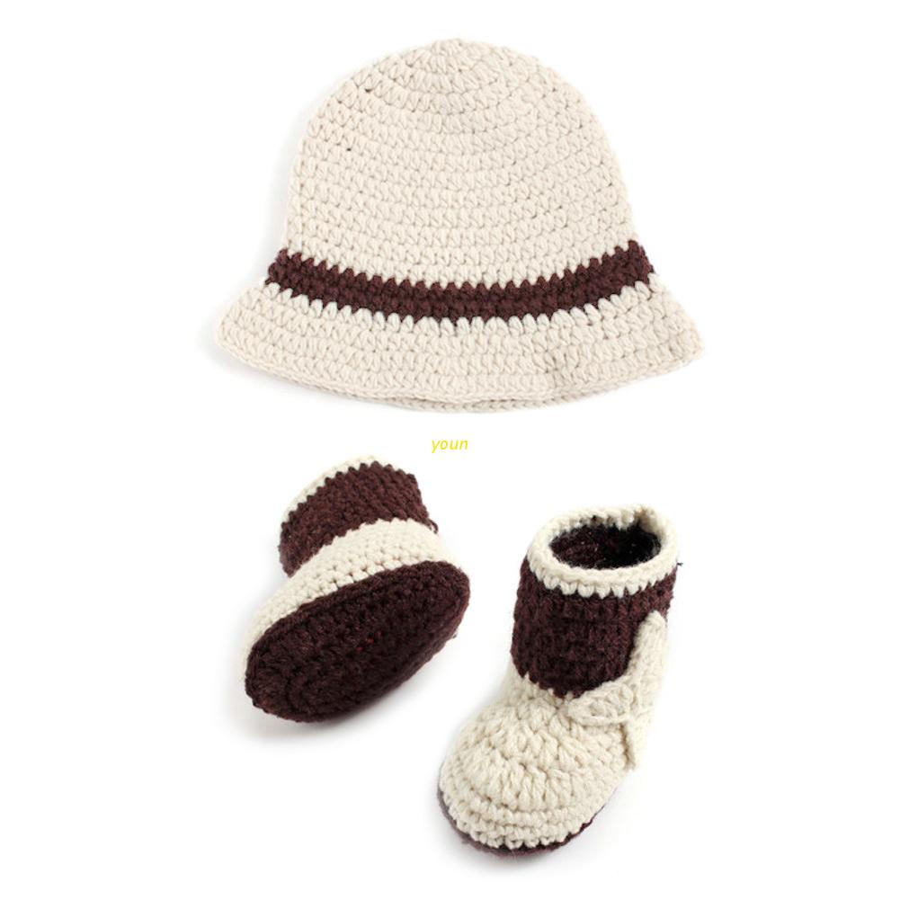 Set 2 Món Gồm Mũ + Giày Dệt Kim Dễ Thương Làm Đạo Cụ Chụp Ảnh Cho Bé Sơ Sinh