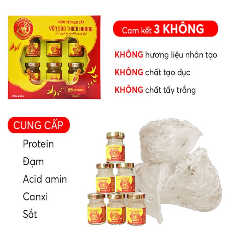 [Mã 77FMCGSALE1 giảm 10% đơn 250K] Nước Yến Nguyên Chất Thiên Hoàng 12% (6 lọ x 70ml) | BigBuy360 - bigbuy360.vn