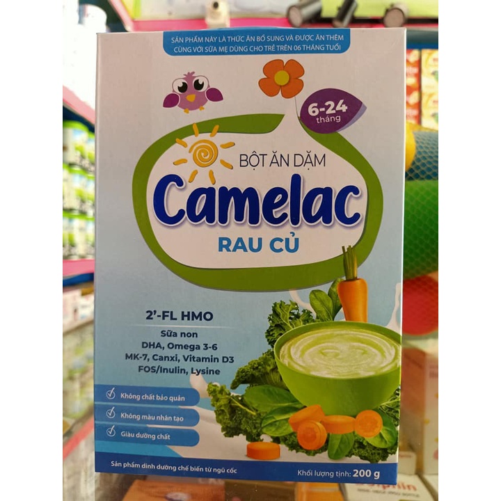 bột ăn dặm CAMELAC cho bé đủ vị: bột gạo sữa, rau củ, yến mạch sữa,gạo trái cây