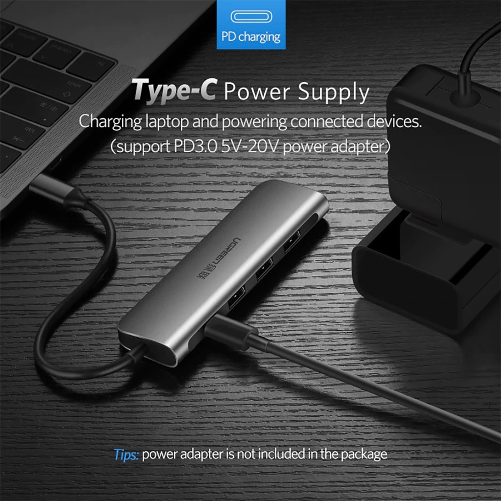 Thiết bị mở rộng USB type C sang HDMI / Hub USB 3.0 hỗ trợ sạc cổng USB C Ugreen 50209 Chính Hãng