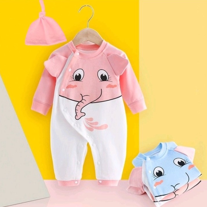 Bộ Đồ Body Dài Tay Chuột Lắc Store Cho Trẻ Sơ Sinh Hình Voi Thun Cotton 3kg Đến 12kg MÀu Xanh Hồng