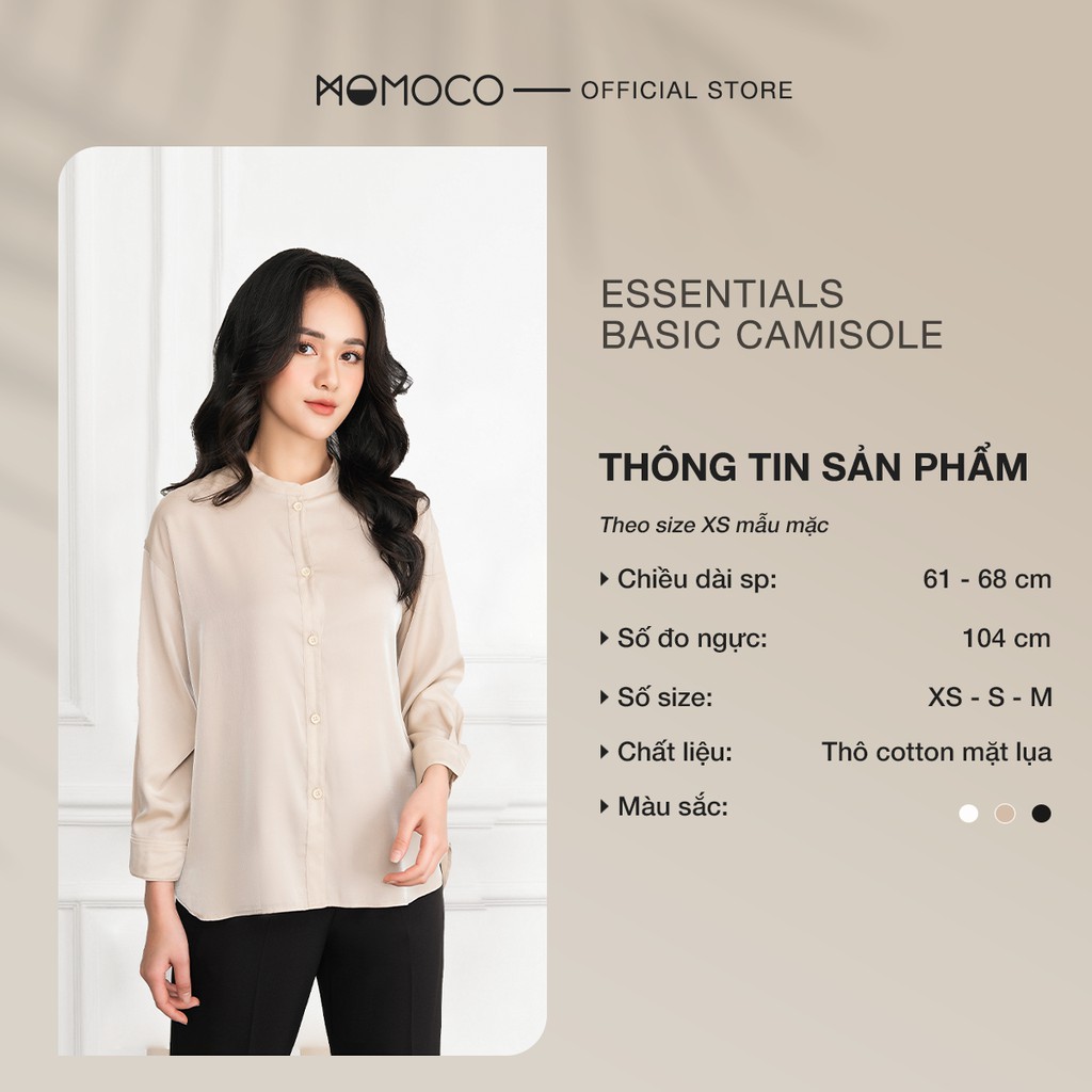 Áo Sơ Mi Cổ Tàu Tay Lỡ MOMOCO ESSENTIALS Chất Lụa Stand Collar Shirt - M2772 | BigBuy360 - bigbuy360.vn