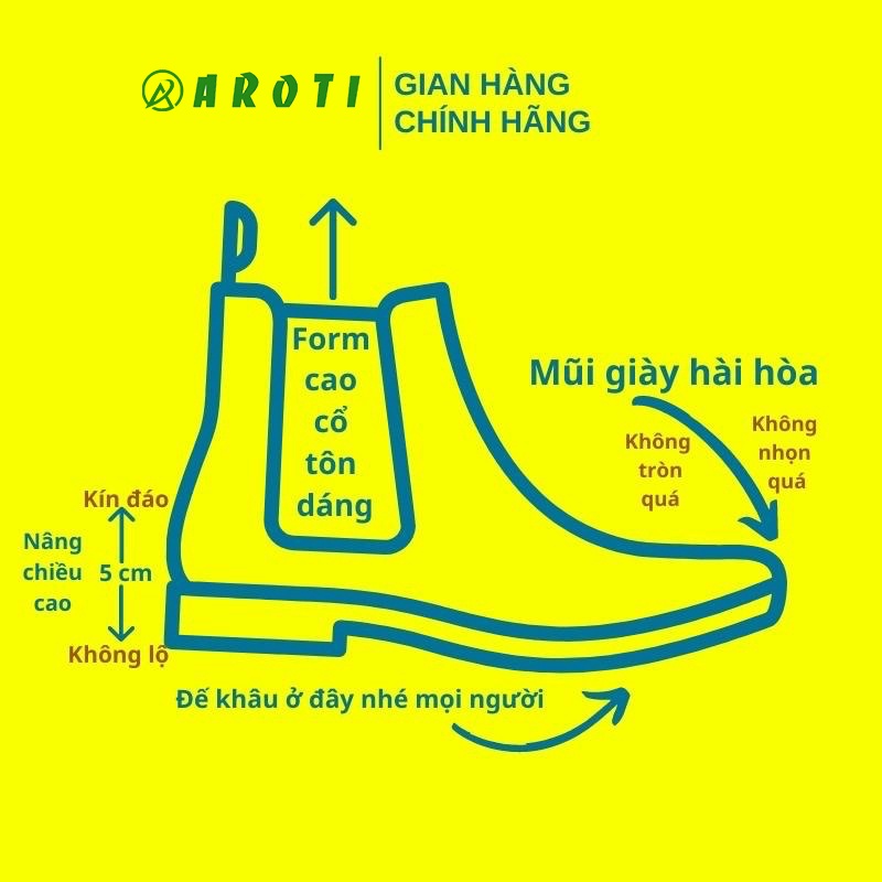 Giày Chelsea Boots Classic AROTI Da cao cấp, đế cao su 3cm CB549 NHÁM CHUN