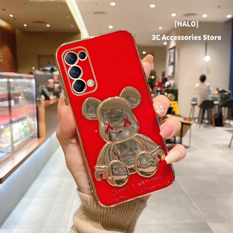 OPPO RENO 6 Ốp điện thoại mạ điện hình gấu 3D màu tương phản cho Reno 5/5 Pro/ F11 A9 2020 A53/ A5 2020/Reno 5