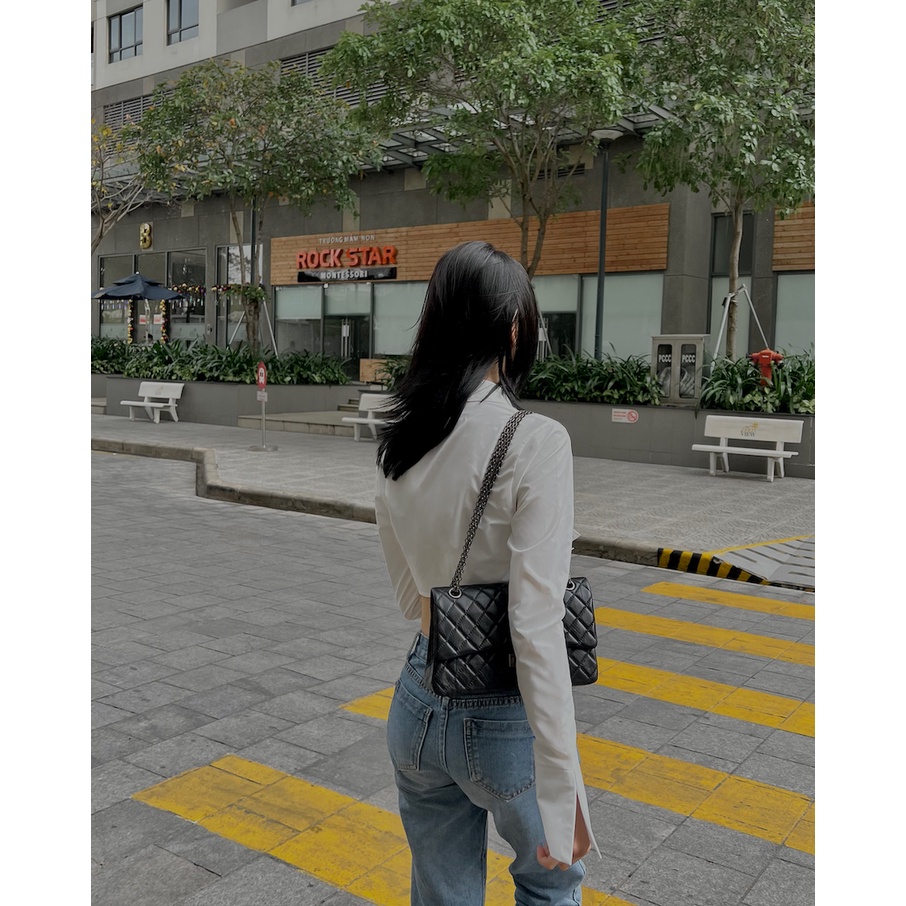 Áo sơ mi trắng tay dài Gem Crop Shirt - Áo sơmi trắng croptop