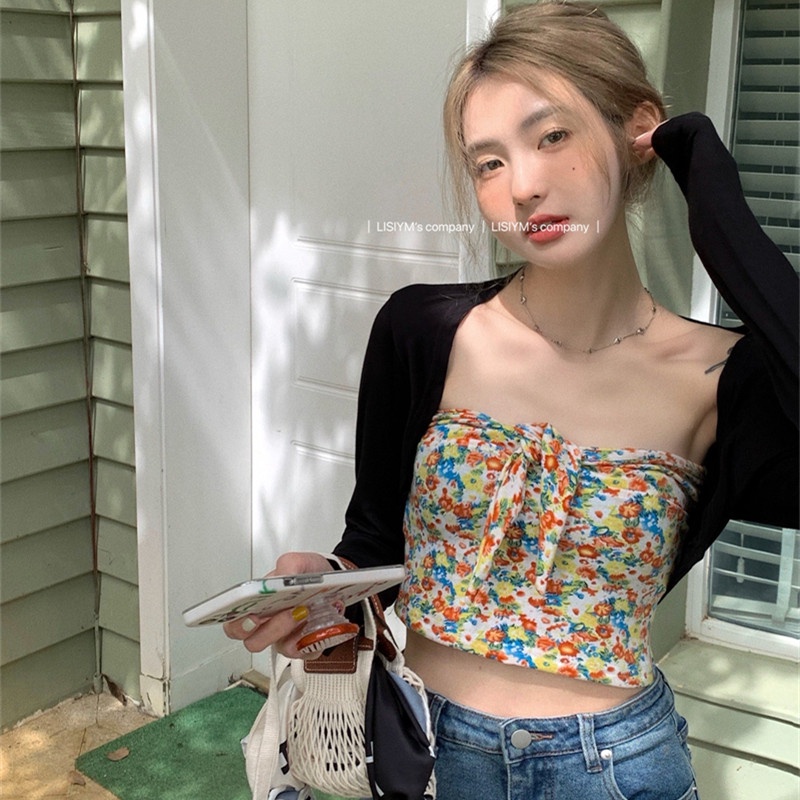 Áo Khoác Cardigan Ống Cột Dây In Hoa Thời Trang Mùa Hè Dễ Phối Đồ