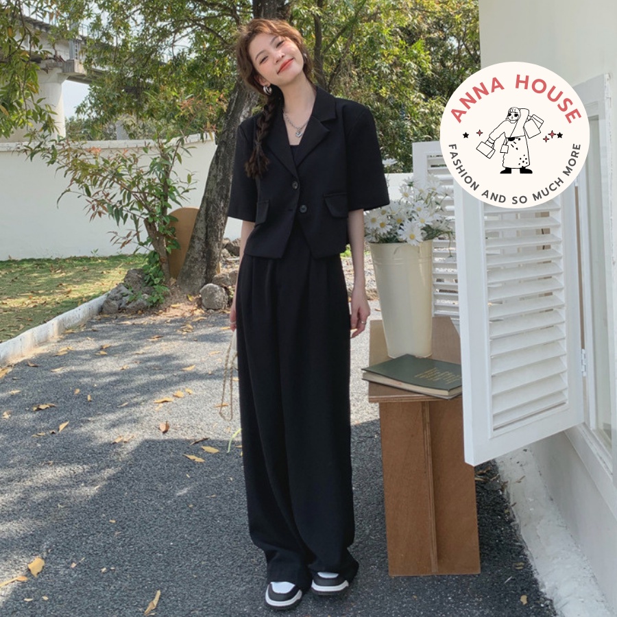 Áo khoác Blazer nữ dáng croptop ngắn tay form rộng cổ vest túi nắp, Áo blazer nữ khoác ngoài dáng ngắn cộc tay cổ vest