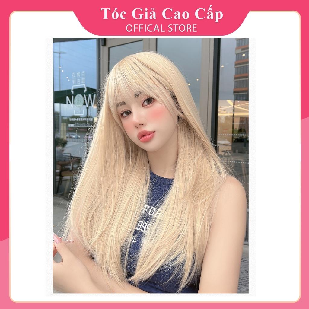 Tóc giả nữ nguyên đầu thẳng vàng tây phối line trắng baby, tặng kèm lưới trùm tóc.