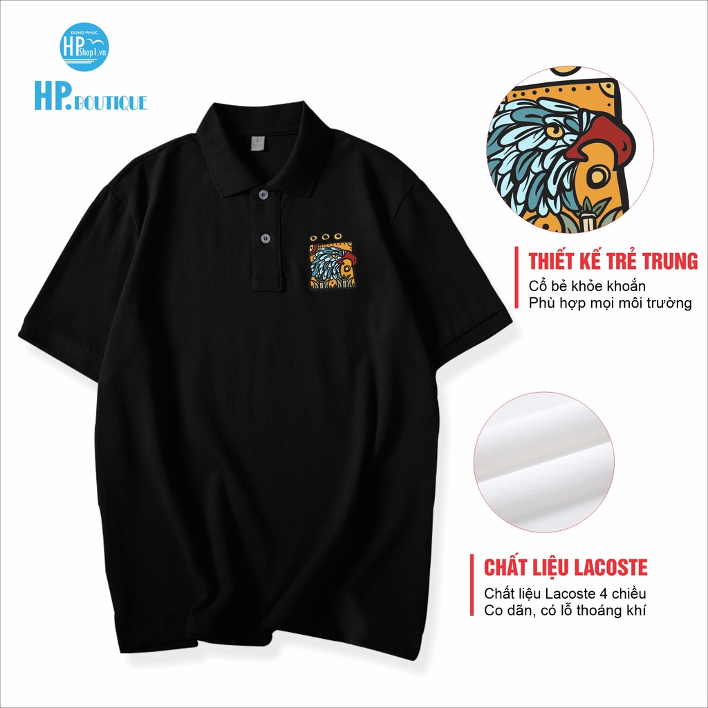 Áo POLO nam HP Boutique vải trơn chất vải cá sấu Cotton, chuẩn form hoạ tiết trước ngực hình Chim Ưng lịch sự trẻ trung