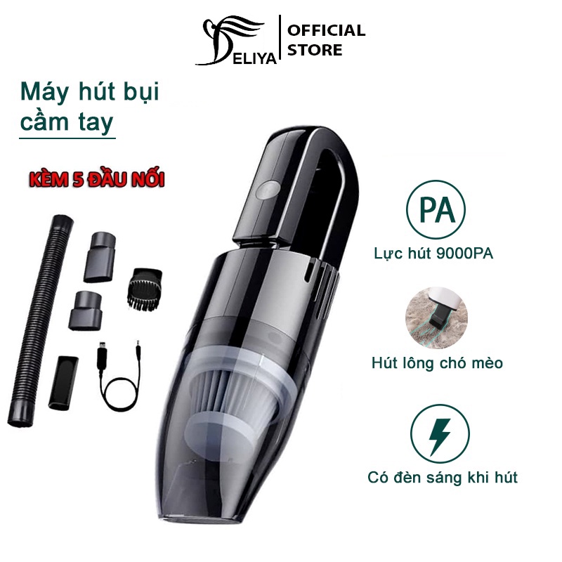 Máy Hút Bụi Cầm Tay Không Dây, máy hút bụi MINI ĐEN KHÔNG DÂY DELIYA -120W-XCQ12C
