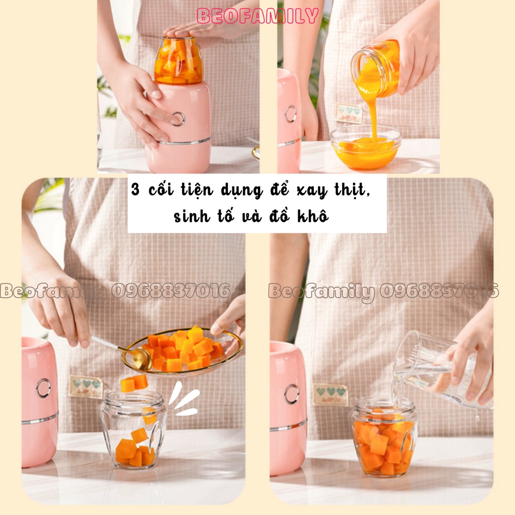 [6 LƯỠI DAO] Máy xay mini đa năng 3 cối xay sinh tố, đồ ăn dặm cho bé, xay thịt cá tuyệt vời - Beosmart