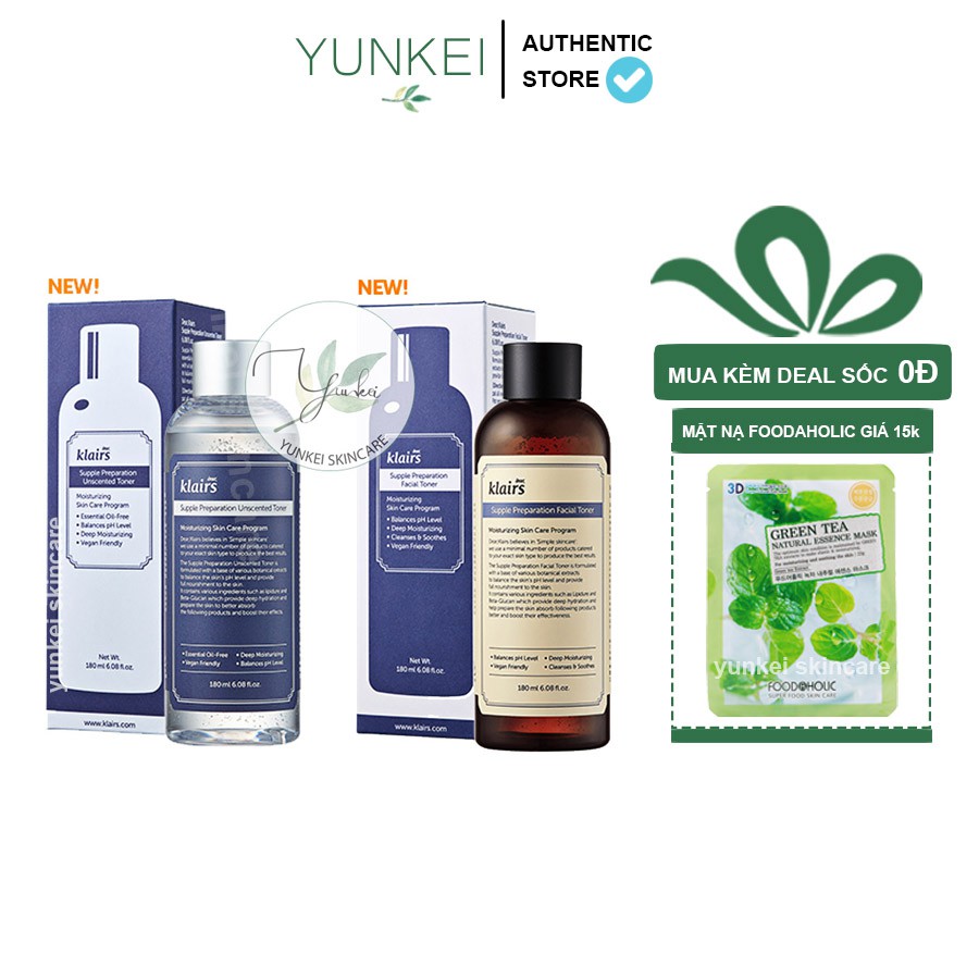 Nước hoa hồng Klairs Supple Preparation Unscented Toner 180ml