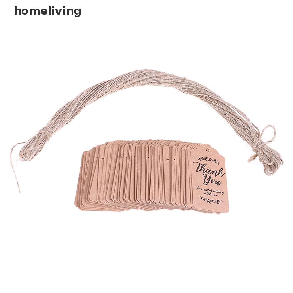 Set 100 Thẻ Giấy Nâu In Chữ Thank You Dùng Để Trang Trí Quà Tặng