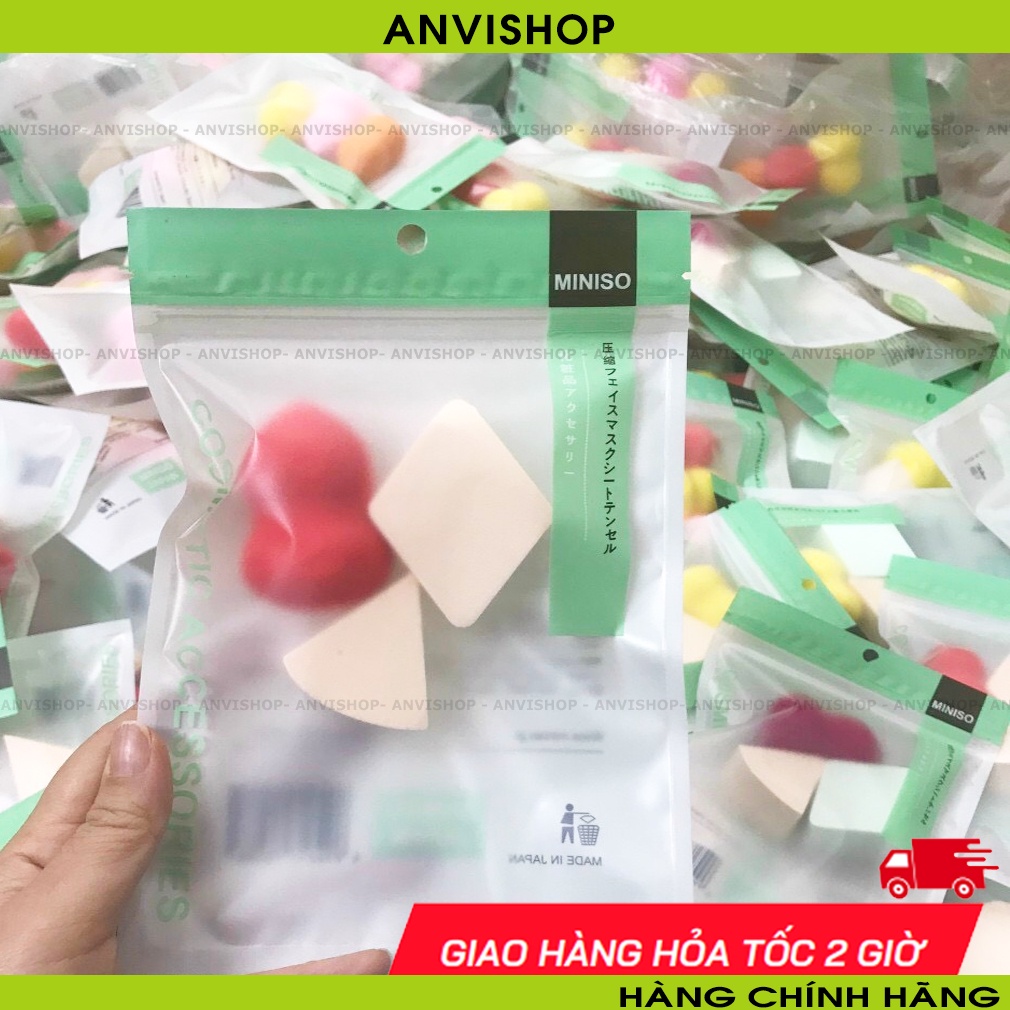 Set Mút tán kem nền mút trang điểm mềm mịn Miniso