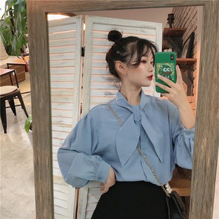 SM02 Sơ mi cổ thắt nơ bánh bèo (Có ảnh thật)