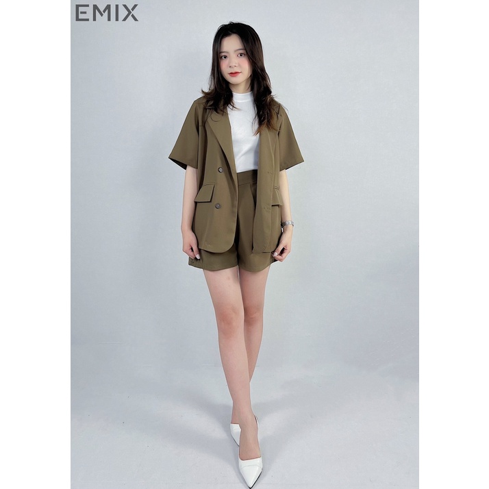 Set vest cộc tay EMIX áo blazer cộc tay, quần short cạp cao, form rộng, có cúc, chất trượt hàn SETVESTCOCTAY109/P6K1