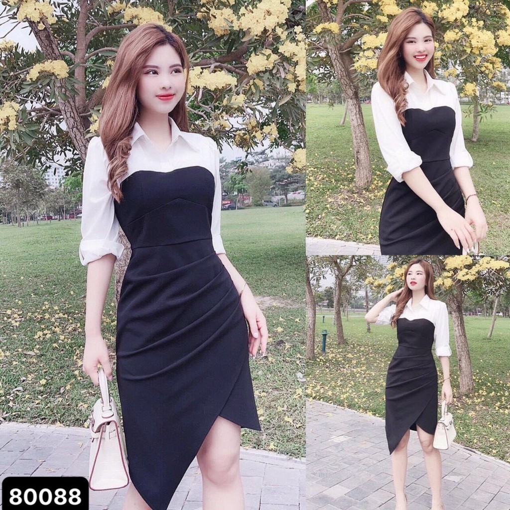 Đầm poly 2 da phối voan dành cho các nàng cực xinh , tôn dáng