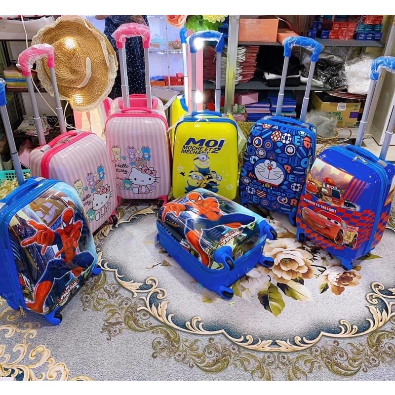 Vali kéo elsa và Anna xanh cùng các bạn, vali trẻ em 4 bánh xe xoay 360 độ, size 18 inch