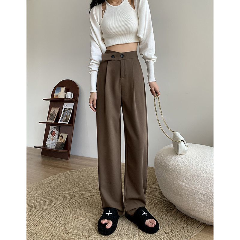 Quần Tây Công Sở Nữ Quần Tây Nữ Ống Rộng Lưng Cao Màu Xám Thời Trang Thu Đông Mới