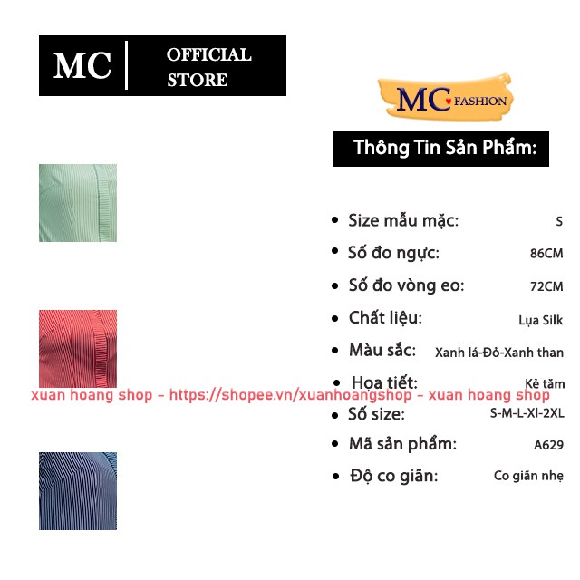 Áo Sơ Mi Nữ Đẹp Kiểu Công Sở Kẻ Sọc Dài Tay Mc Fashion, Trắng, Xanh Đen Tím Than, Đỏ, Size Đủ, Chất Vải Co Giãn Mát A629