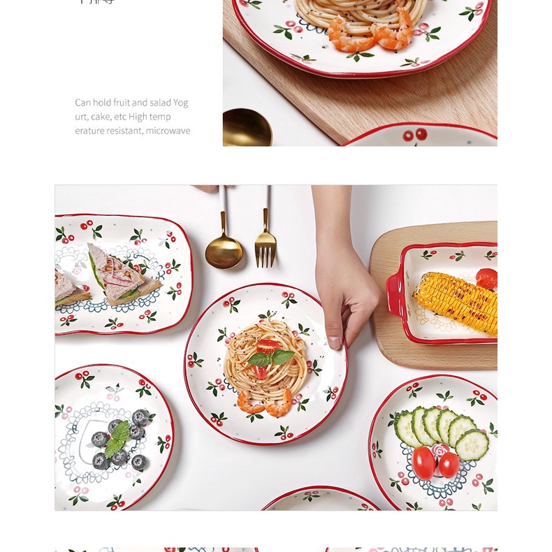 Set bát, đĩa, khay sứ, cốc, chén hoa tiết cherry hàng xuất châu âu cao cấp.
