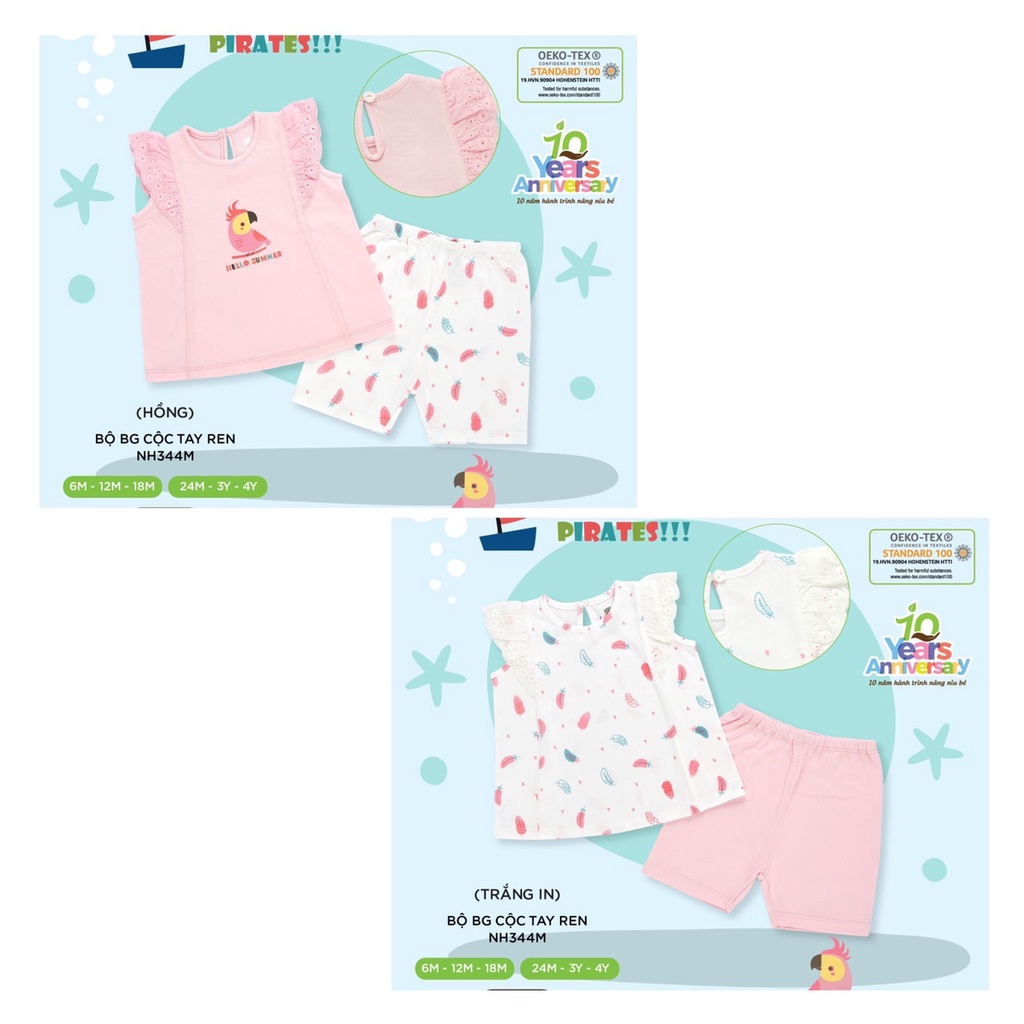 Bộ Bé gái cộc tay ren Lullaby mùa hè mát mẻ thoải mái