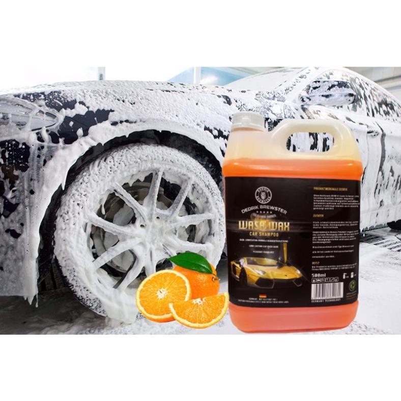 Dung dịch Rửa Xe Có Chạm Hương Chanh CAR WASH WAX SHAMPO, Nước Tẩy Rửa Ô Tô Xe Máy Bọt Tuyết Dedrik Brewster - Can 5L