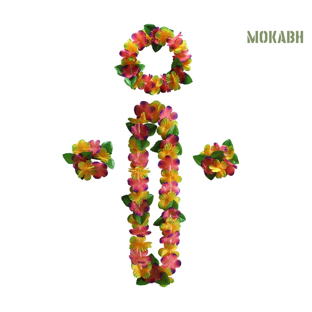 Bộ Vòng Cổ + Vòng Tay + Vòng Tay Lei Màu Tươi Sáng Thoáng Khí Phong Cách Hawaiian Thích Hợp Cho Các Bữa Tiệc Ngoà