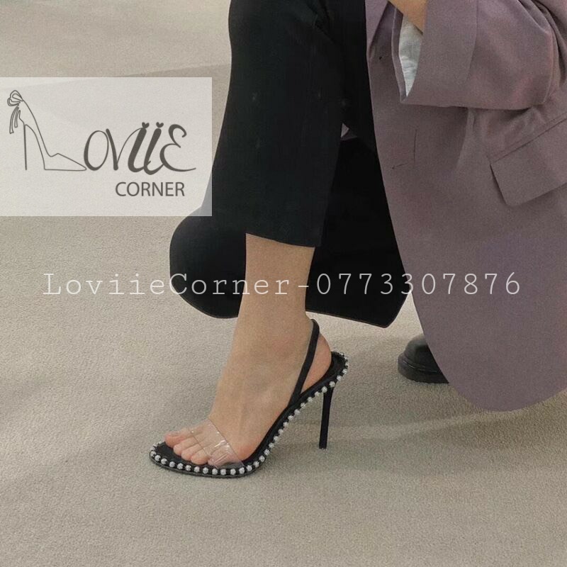 GIÀY CAO GÓT NỮ 9CM LOVIIECORNER - GUỐC CAO GÓT QUAI MẢNH VIỀN ĐINH THỜI TRANG G191236 G220521