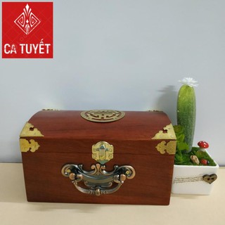 [FREESHIP] HỘP ĐỰNG TRANG SỨC, HỘP CON DẤU GỖ KHUM CHỮ THỌ VÀNG CÓ QUAI XÁCH BẰNG ĐỒNG ( LOẠI TO - ẢNH THẬT)
