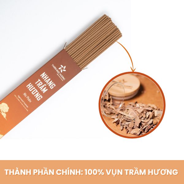 Nhang trầm hương Thiên Mộc Hương loại 8 năm tích trầm, ít khói, thơm nhẹ, dễ chịu, không kích mũi, 30cm