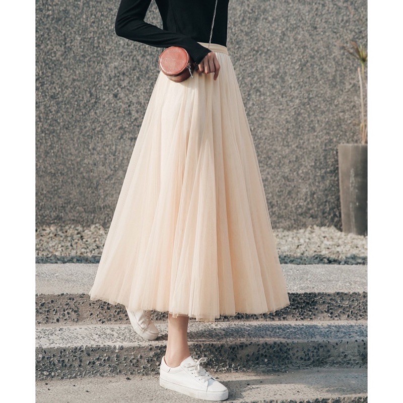 Chân váy voan lưới dài xếp ly hàng cao cấp siêu dày đẹp