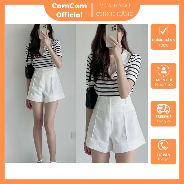 Quần short ống loe cạp cao chất tuyết mưa cam009