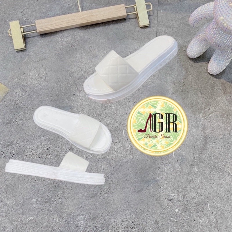 Dép bản ngang thêu phồng da mềm đế pu 3 cm
