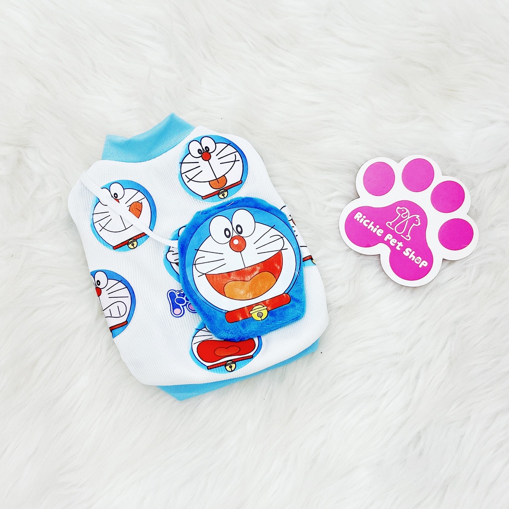 Quần áo thú cưng - Áo thun ba lỗ Doreamon màu trắng cho chó mèo (hình thật shop chụp)