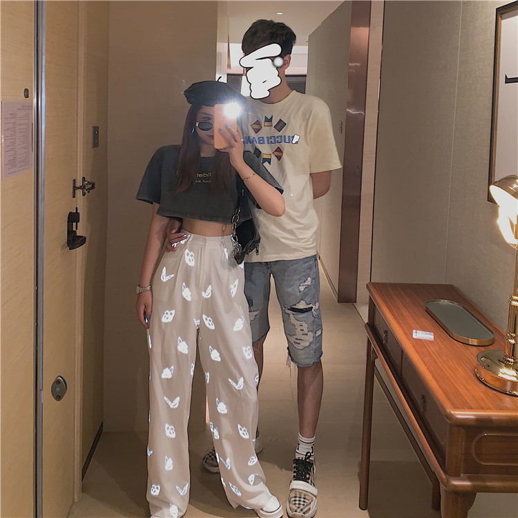 🦋 Quần thụng cạp cao họa tiết bươm bướm phản quang sành điệu phong cách đường phố hot trend ulzzang 2020 | BigBuy360 - bigbuy360.vn