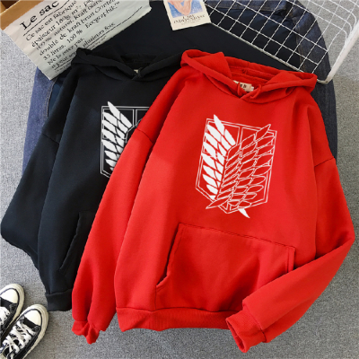 Áo hoodie unisex dáng rộng kiểu Hàn in biểu tượng trong anime Shingeki No Kyojin Attack on Titan nghệ thuật đường phố