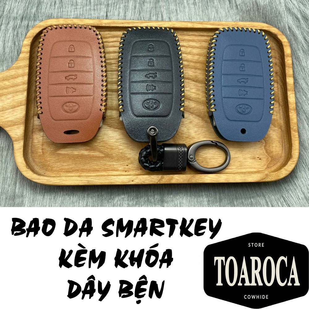 Bao da chìa khóa smartkey ô tô toyota Camry, Fortuner, Innova V, HiluxG 4 nút da bò thật handmade Toaroca chống trầy