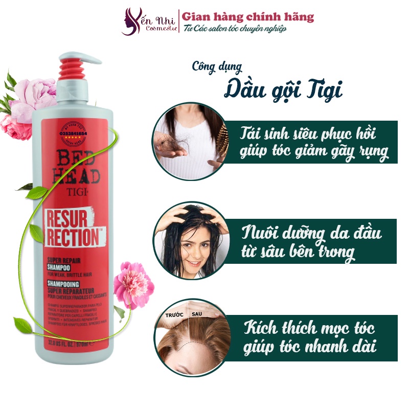 Dầu gội tigi đỏ  tái sinh siêu phục hồi cho tóc khô xơ hư tổn tigi bed head 970ml