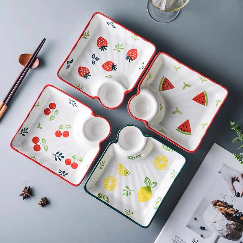 ĐĨA SỨ KÈM KHAY CHẤM | ĐĨA ĂN PHỞ CUỐN | ĐĨA HOA QUẢ KÈM KHAY CHẤM | ĐĨA SỨ CÓ KHAY CHẤM | Shop Chị Cám