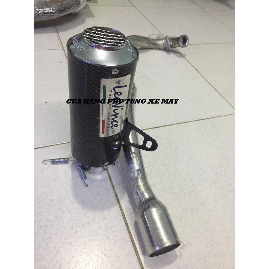 Trọn bộ pô Leovince tròn Cacbon kèm cổ Inox cho xe Exc 135| Ex 150| R15 V3| Winner 150| Winner X| Raider| Satria