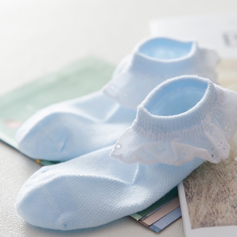 Vớ cotton phối ren đính nơ xinh xắn dành cho nữ