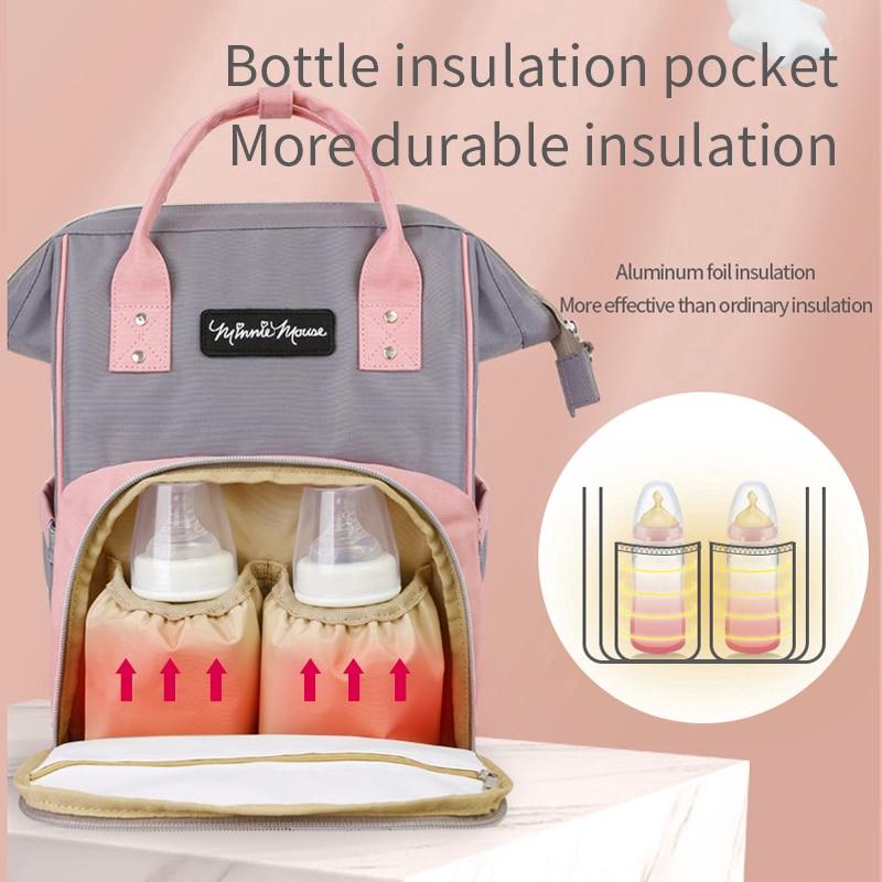 DISNEY Ba Lô Đựng Tã Em Bé Đa Năng Họa Tiết Chuột Mickey Minnie Dành Cho Mẹ Bỉm Sữa