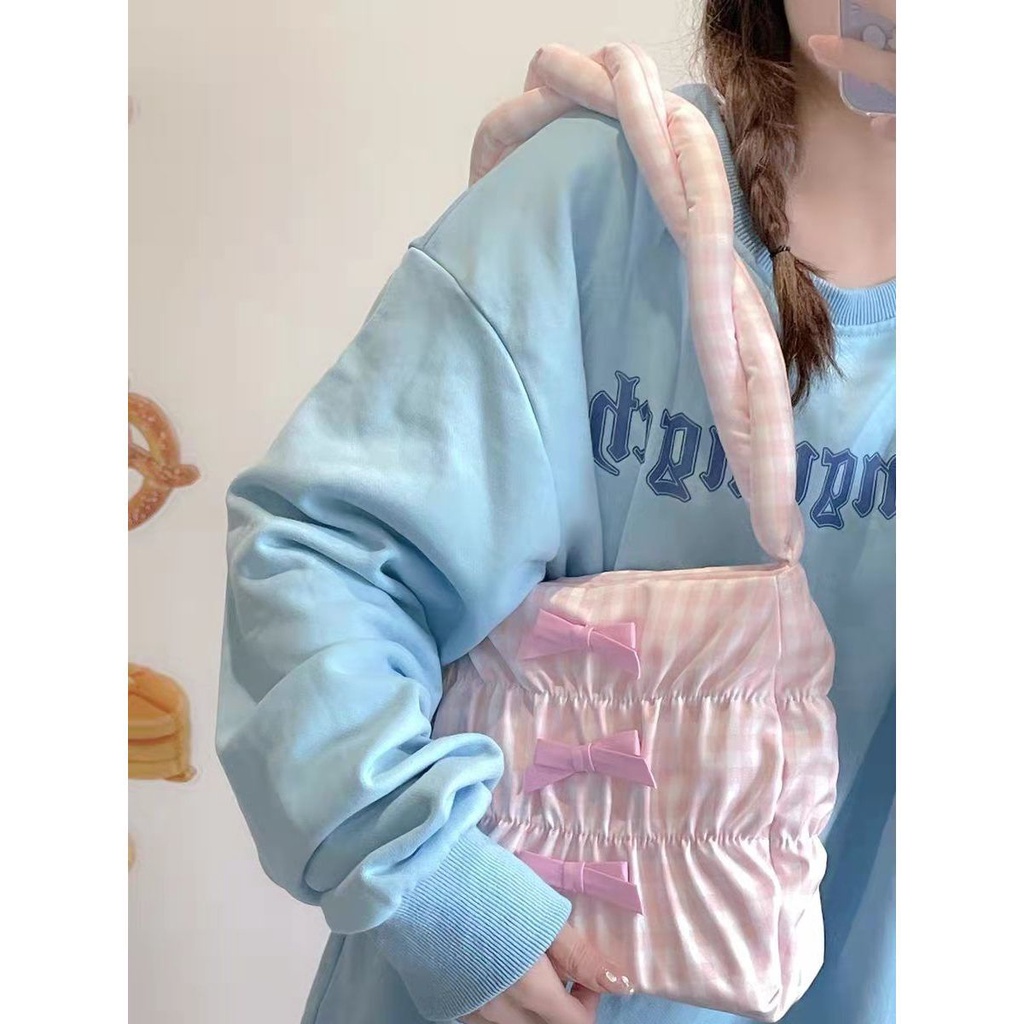 Túi Kẹp Nách / Đeo Vai Kẻ Sọc Màu Kem Dễ Thương Xinh Xắn Dành Cho Nữ