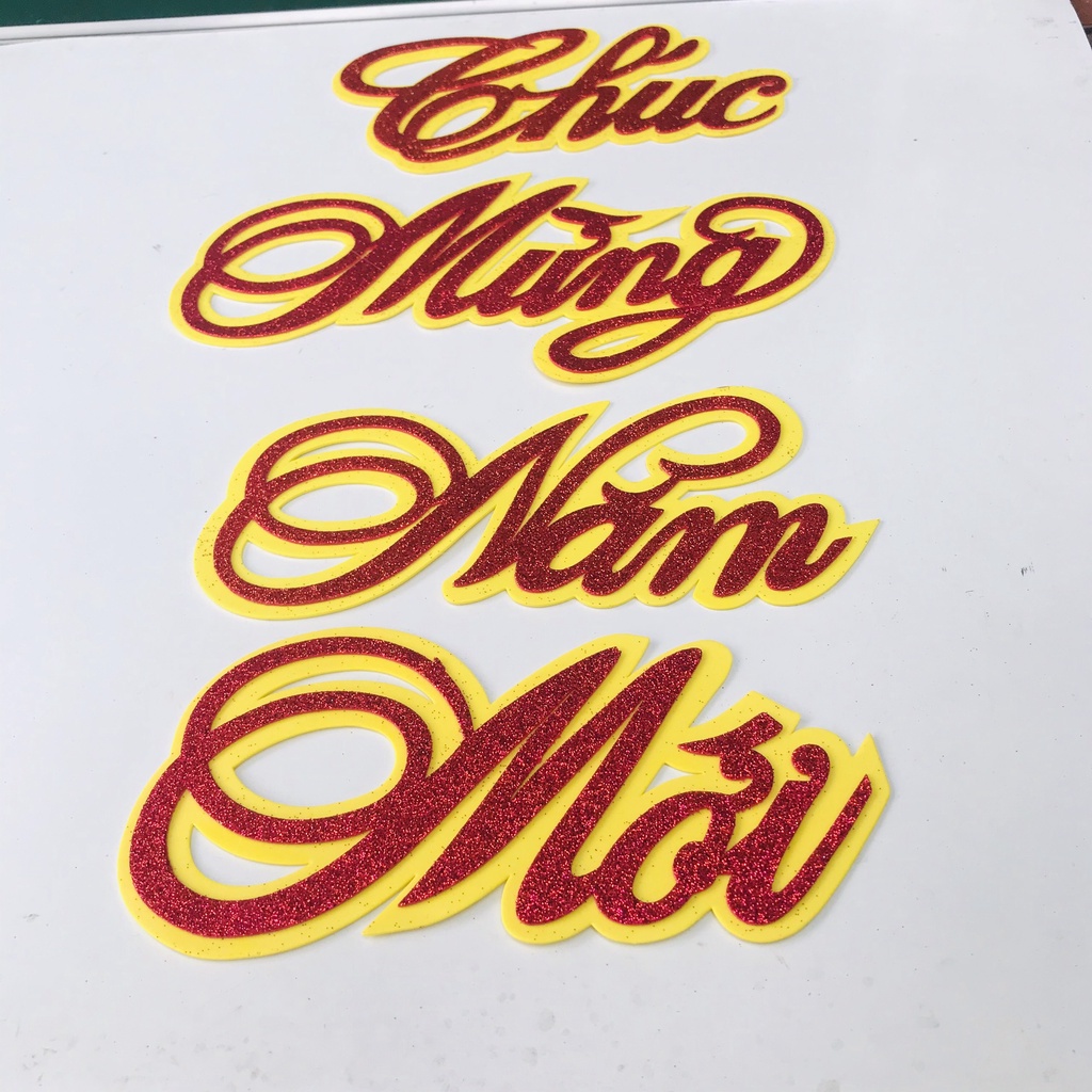 Chữ Chúc Mừng Năm Mới bằng mút xốp nhũ 2 lớp dán trang trí tường, cửa dịp năm mới