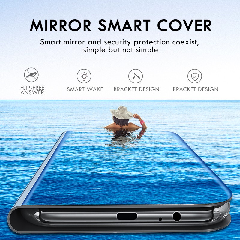 Bao Da Điện Thoại Nắp Lật Tráng Gương Màn Hình Tắt Mở Thông Minh Cho Samsung Galaxy S8 S9 S10 Plus S7 Edge S10E Ốp