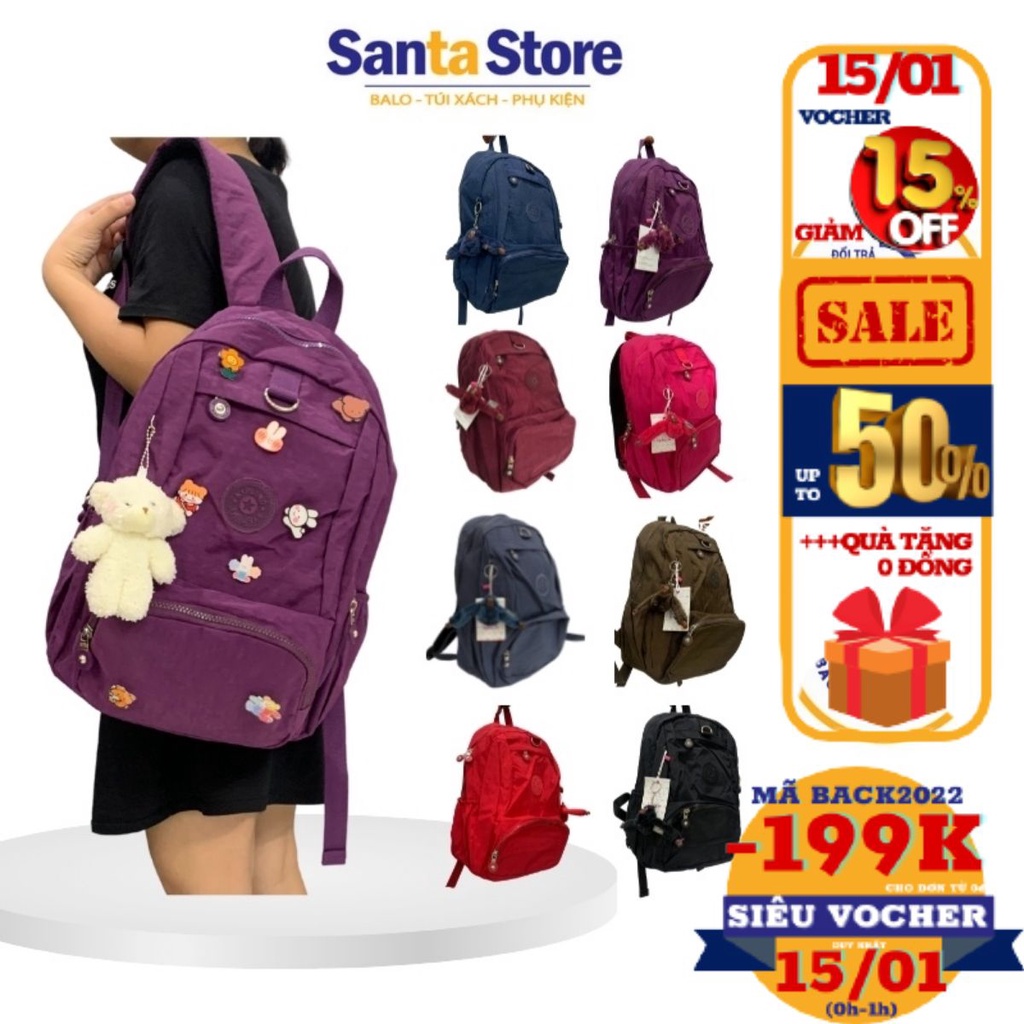 Balo thời trang nữ vải dù Kipling cao cấp SANTA STORE MS2066 màu đen đẹp Ulzzang Hàn Quốc đi học đi làm đựng vừa Laptop