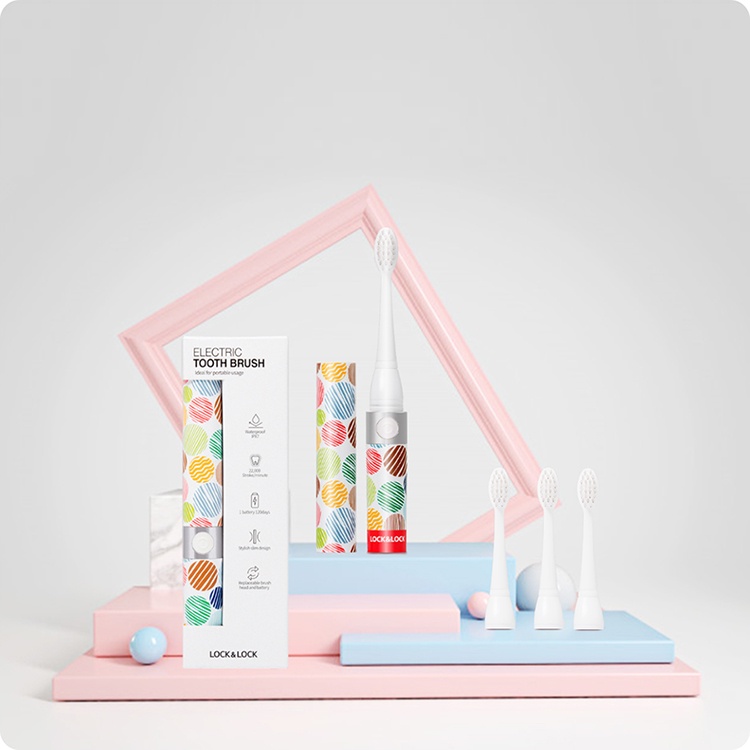 Lock&amp;Lock- Bàn chải đánh răng điện ENR236 Portable Electric Toothbrush- chính hãng với 3 đầu bàn chải đi kèm