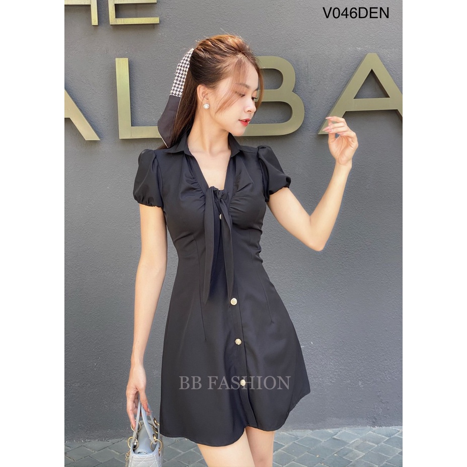 Váy sơmi nhún ngực tay bồng, Đầm nữ cổ trụ chất chéo hàn cao cấp mềm mịn không nhăn V046 | BigBuy360 - bigbuy360.vn